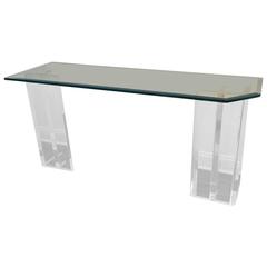 Console with Lucite Dual Base and Glass Top 