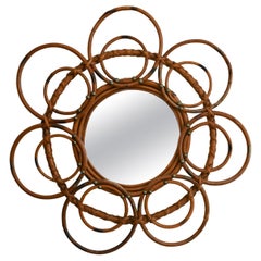 French Riviera Flower rattan sunburst mirror, 1960s