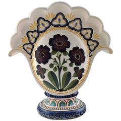 Aluminia Copenhagen Faience Bouquetiere / Vase, Hand-Painted with Floral Motifs