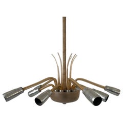 Exceptional 10-armed Art Deco Chandelier in Glass and Metal, 1950s, Germany