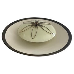 Large Glass Flush Mount Ceiling Lamp with Metal Frame, 1950s, Germany