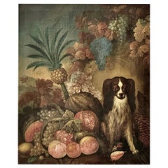 King Charles Spaniel and Tropical still life, Oil on Canvas, 18th-19th Century