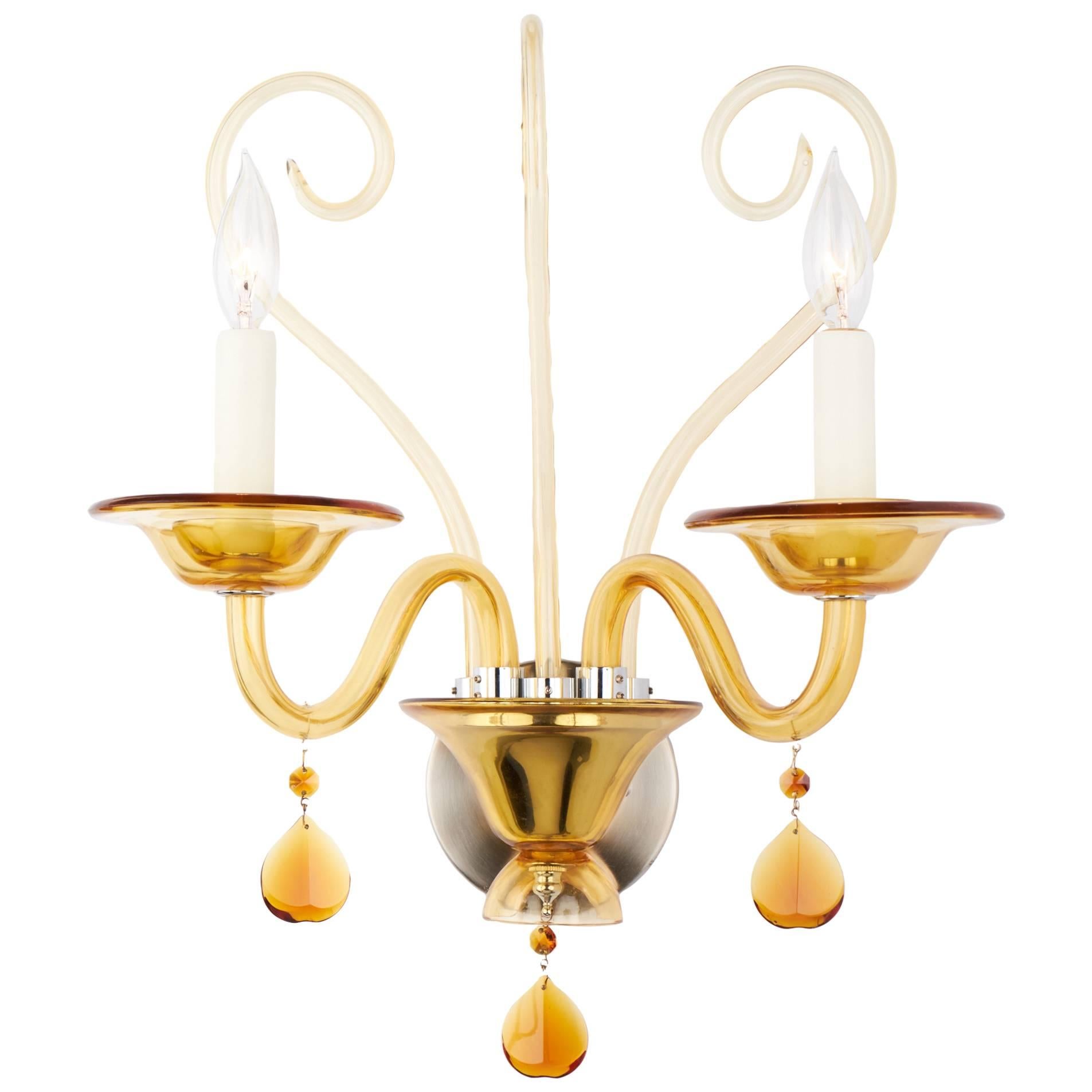 Murano Amber Glass Wall Sconce For Sale