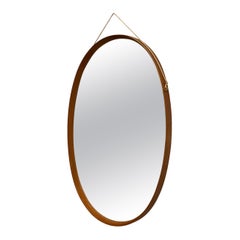 Italian mid-century modern Oval wall mirror in wood and rope, 1960s