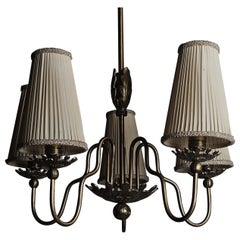 Swedish designer five armed brass ceiling lamp, 1930s