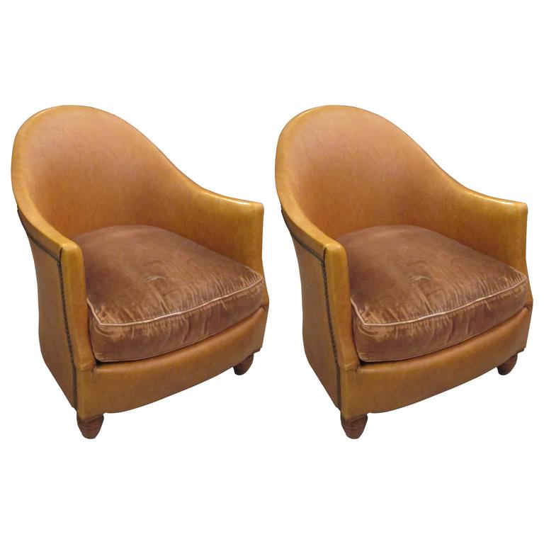 Pair of LeatherUpholstered Tub Chairs For Sale at 1stdibs