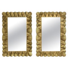 Modern, Italian Wall Mirrors, Scallop Motif, Murano Glass, Gold Gilt