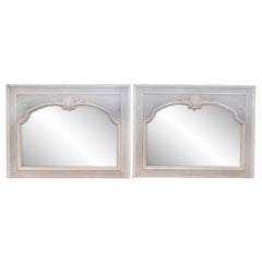 Pair of French Louis XV Style 1890s Painted Wood Horizontal Shell-Carved Mirrors