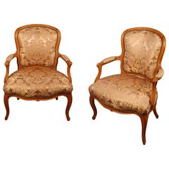 Pair 18th century French Antique Louis XV Fauteuils Armchairs
