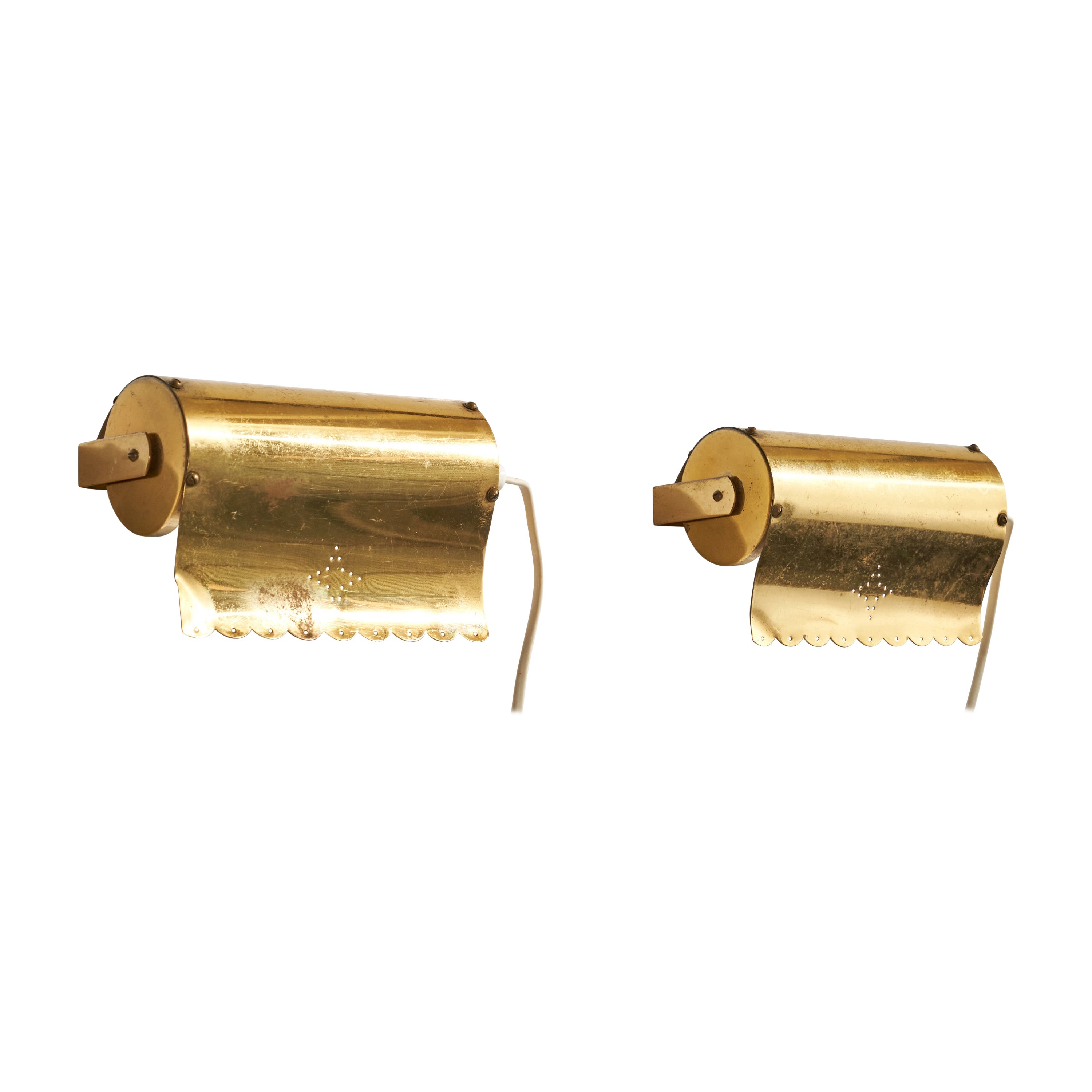 Swedish Designer, Wall Lights, Brass, Sweden, 1940s