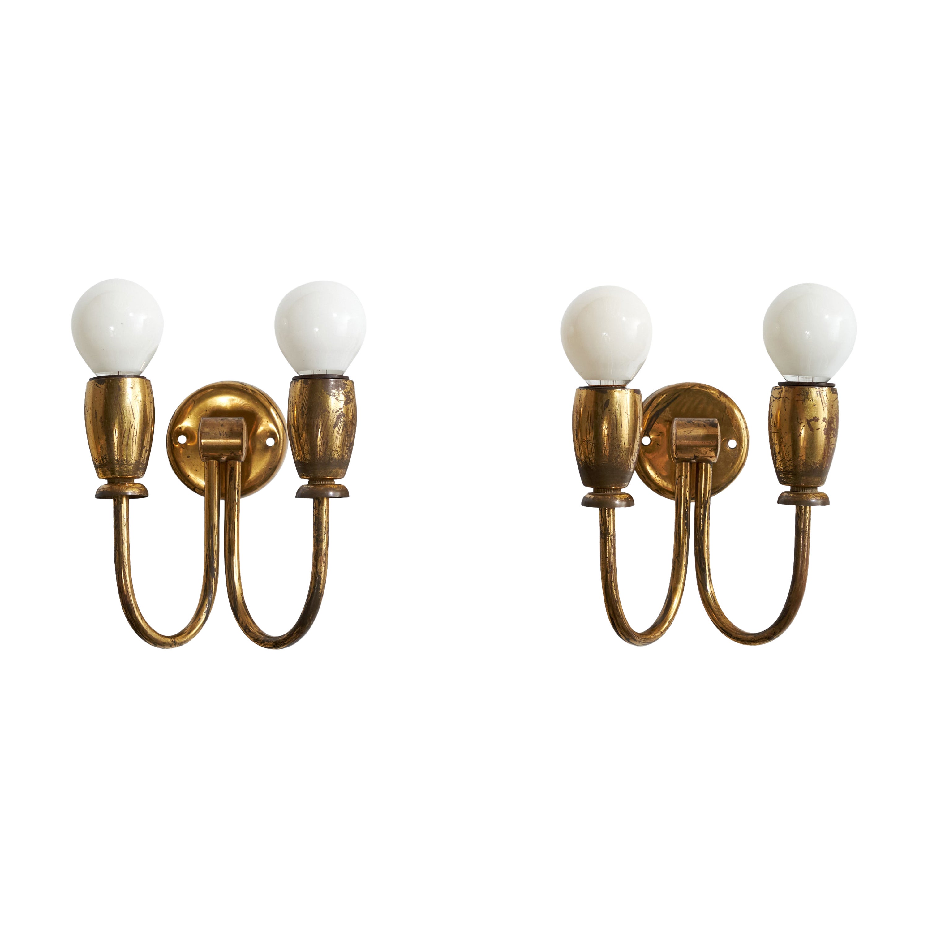 Italian Designer, Wall Lights, Brass, Italy, 1930s