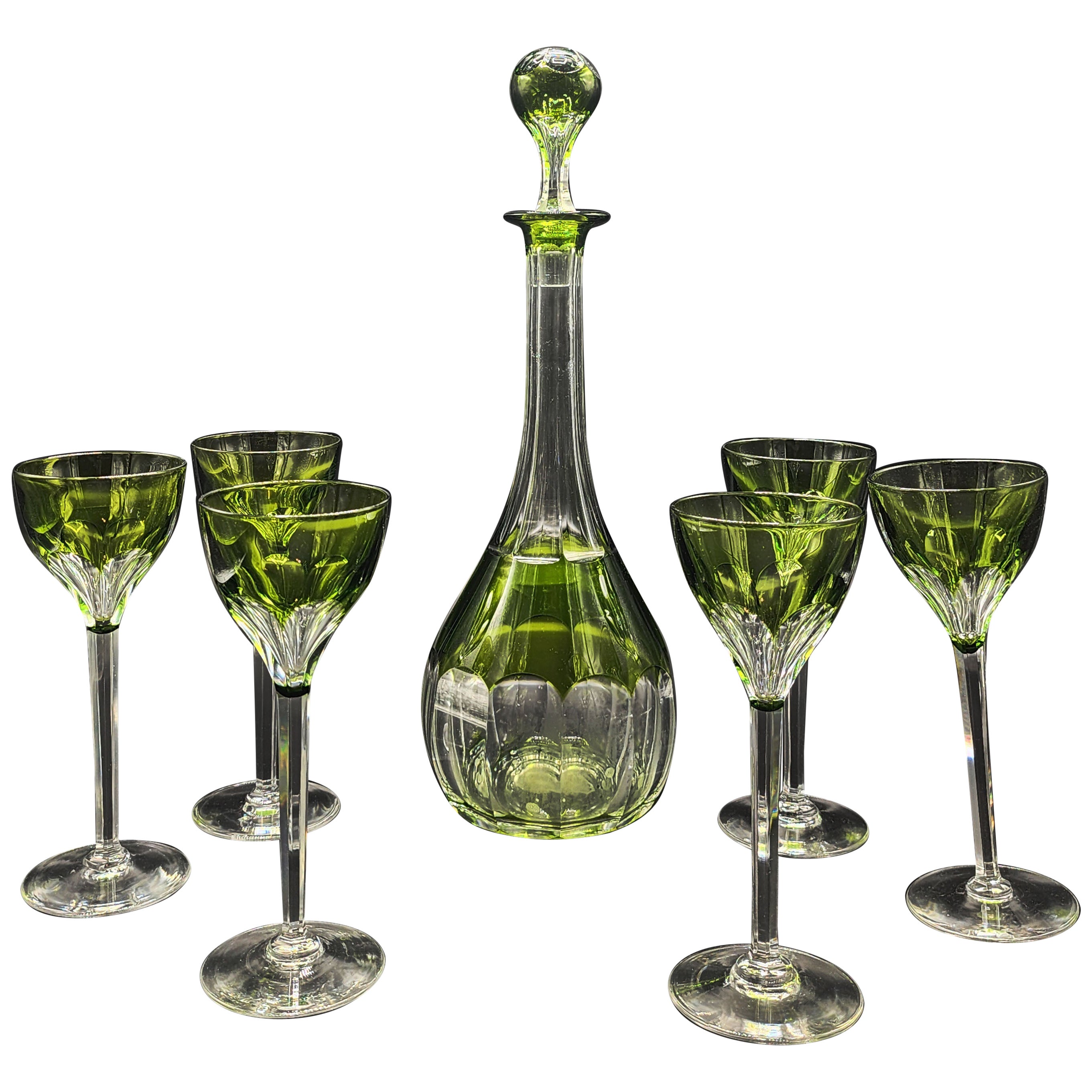 Val Saint Lambert Art Deco Glass Decanter Set with Glasses