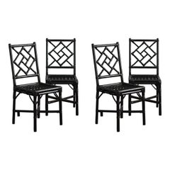 Ensemble de 4 chaises en rotin laqué noir, Italie 1970