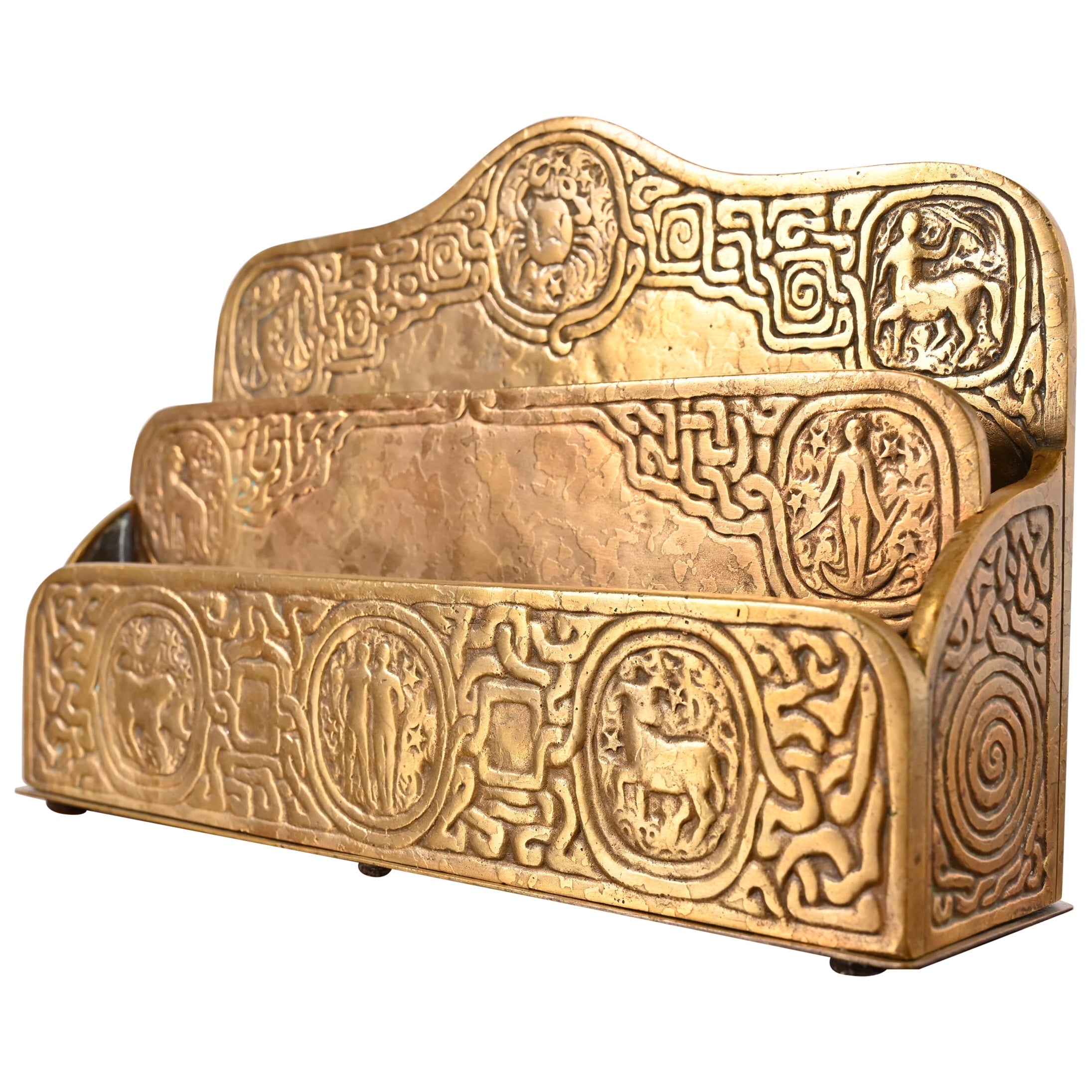 Tiffany Studios New York Zodiac Pattern Bronze Doré Letter Rack