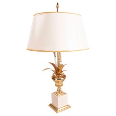 1970s Classic Golden Metal Cup Lamp with Leaves on Base
