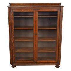 Antique Victorian Carved Oak Glass Front Double Bookcase, Circa 1900