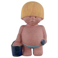 Lisa Larson for Gustavsberg. Stoneware figurine. Boy with a bucket.