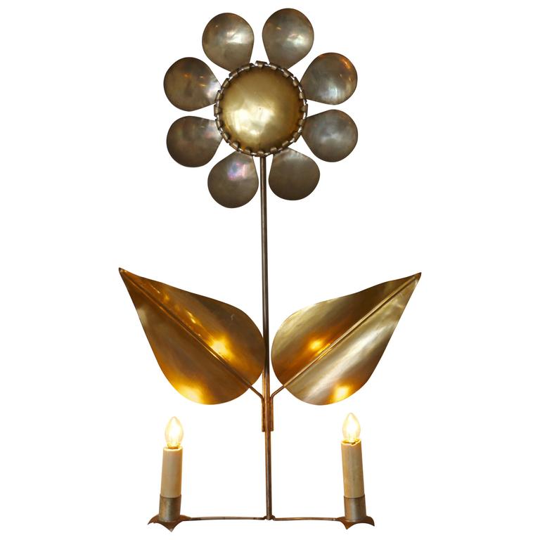 1970s Flower Shape Gilt Metal Sconces For Sale at 1stdibs