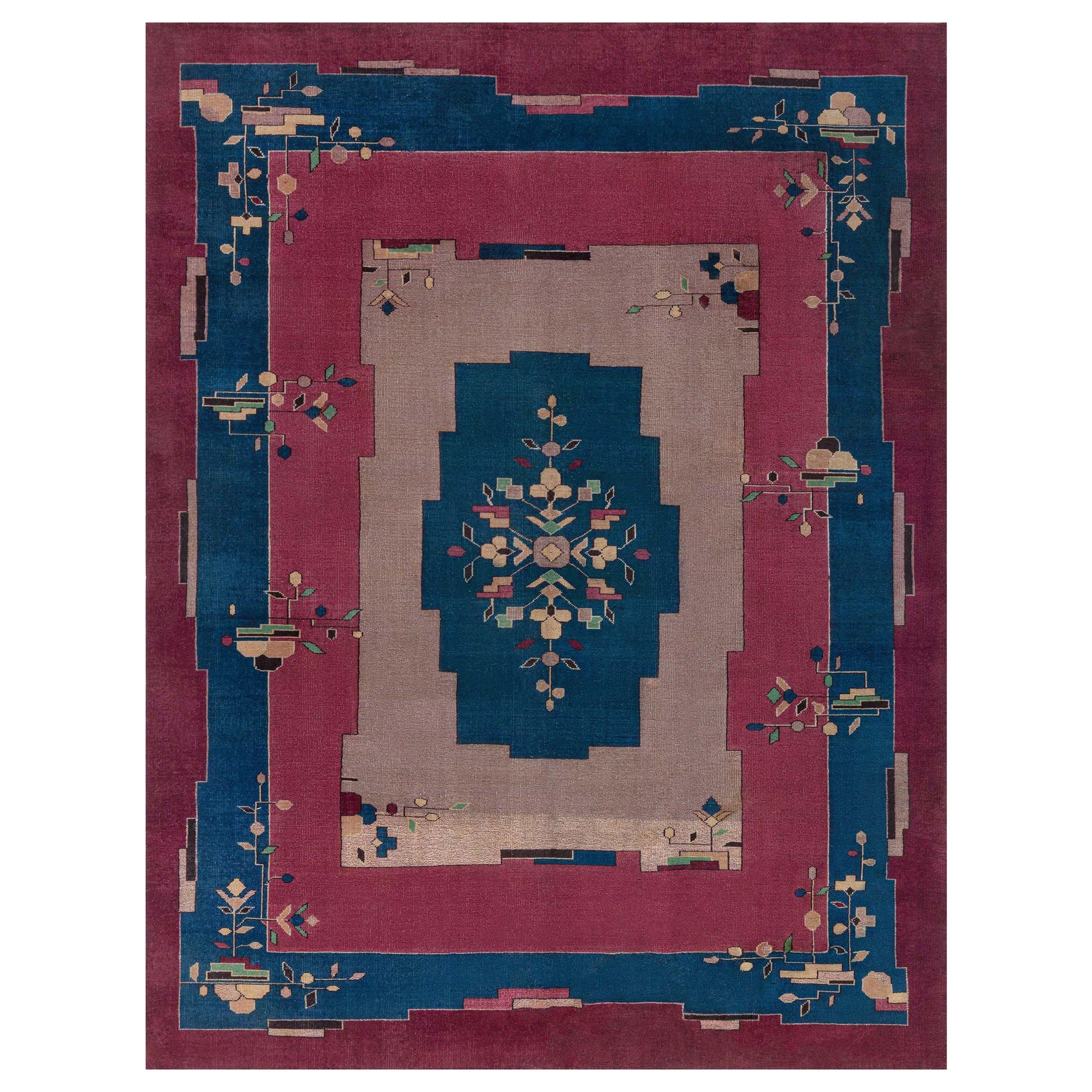 Doris Leslie Blau Alfombra china Art Decó de lana hecha a mano