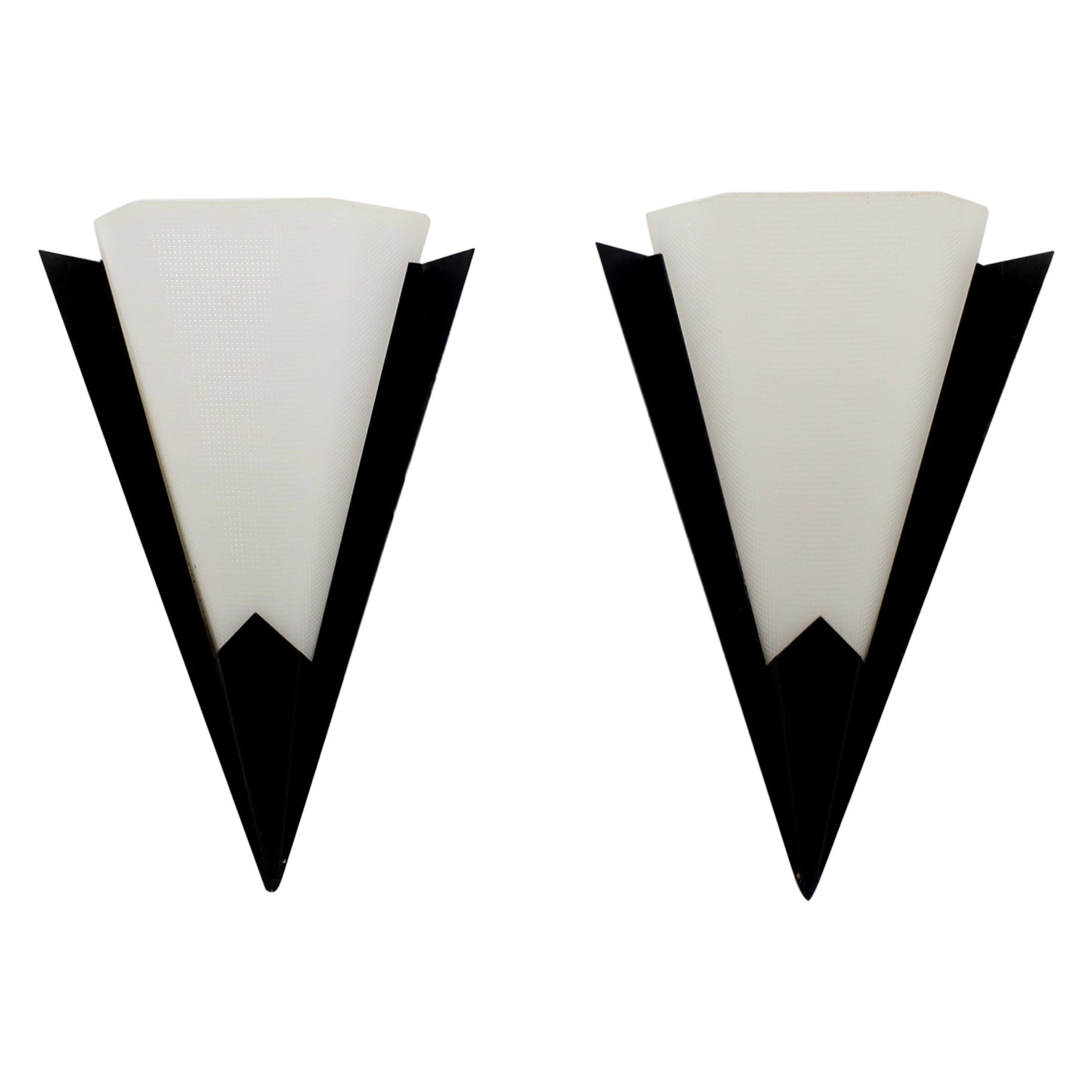 Pair of Black Metal French Wall Lights By Disderot  France 1960 For Sale