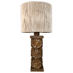 Carved wood flower table lamp from Bretagne, France, 1950s
