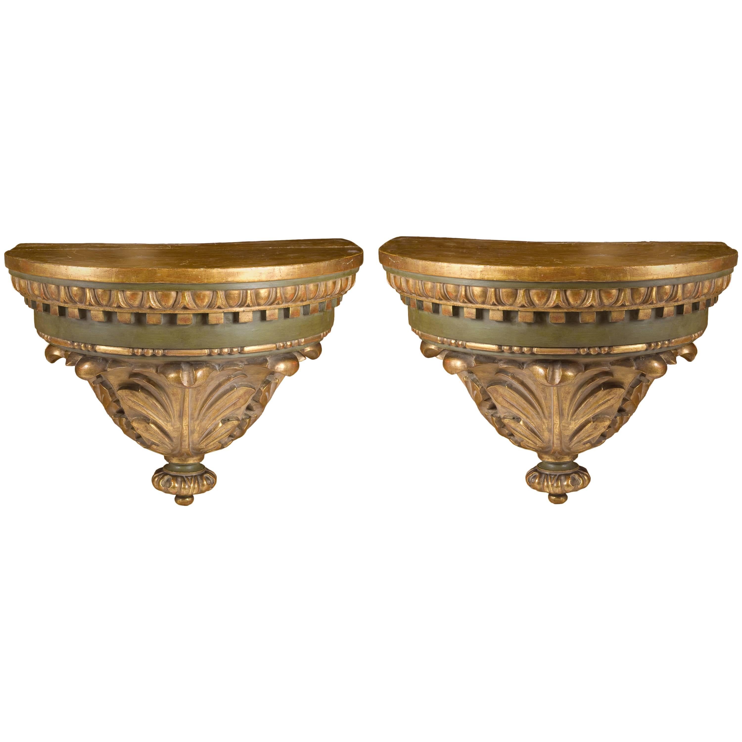Pair of Wall Brackets Painted and Gilded Wood, 19th Century For Sale