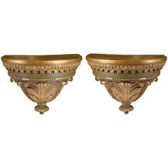 Pair of Wall Brackets Painted and Gilded Wood, 19th Century