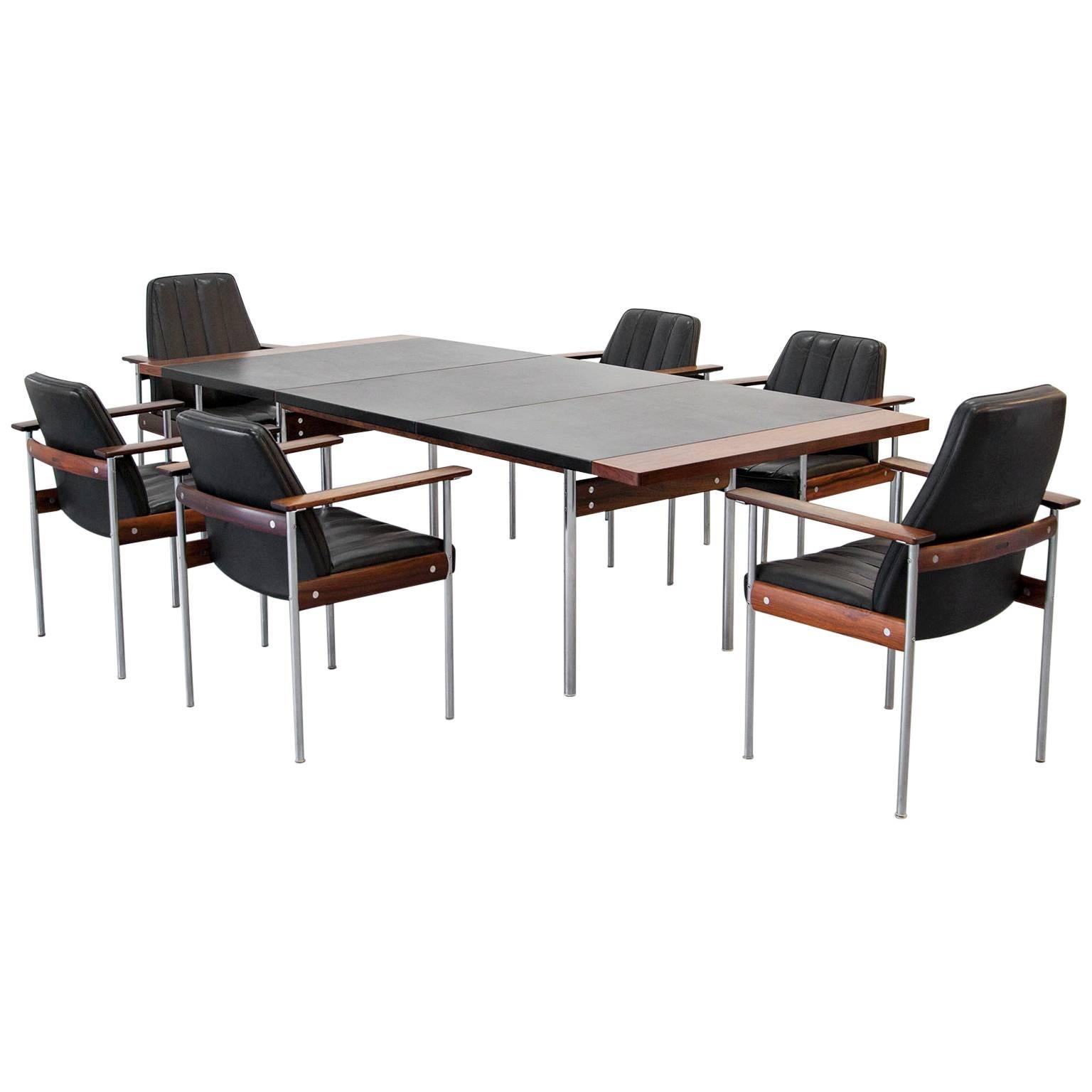 Dining or Conference Group by Sven Ivar Dysthe for Dokka, Six Chairs and Table For Sale