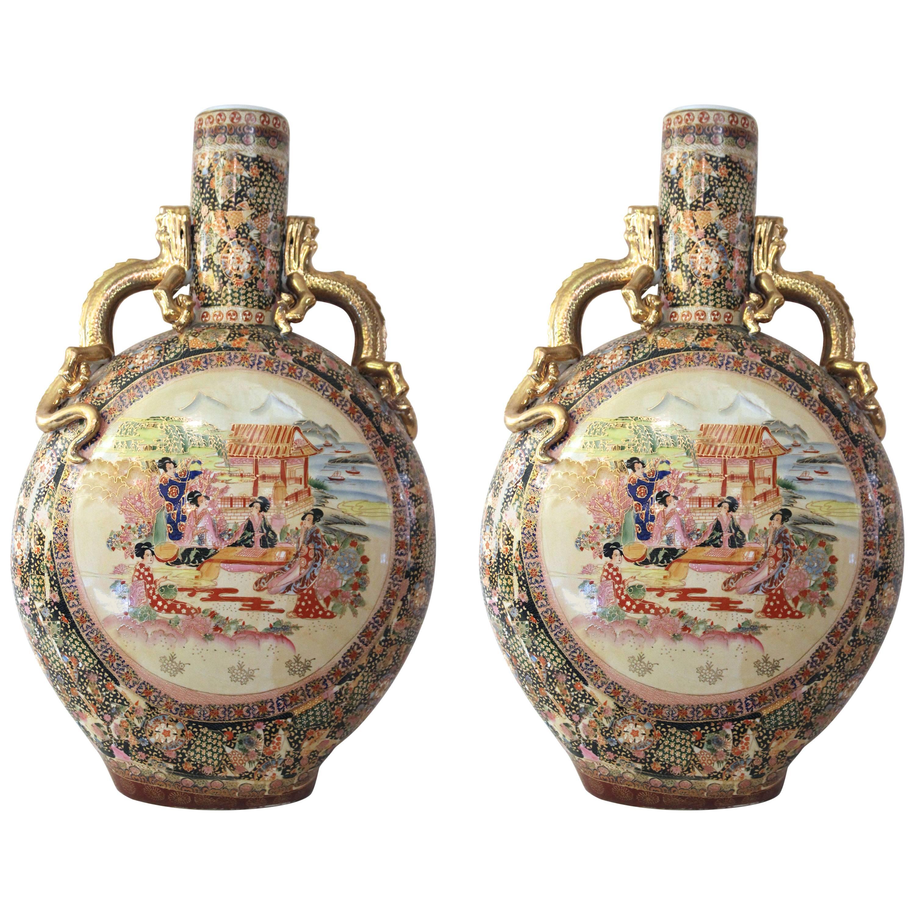 Pair of Spectacular "Satsuma" Vases, Glazed Ceramic, circa 1970, China