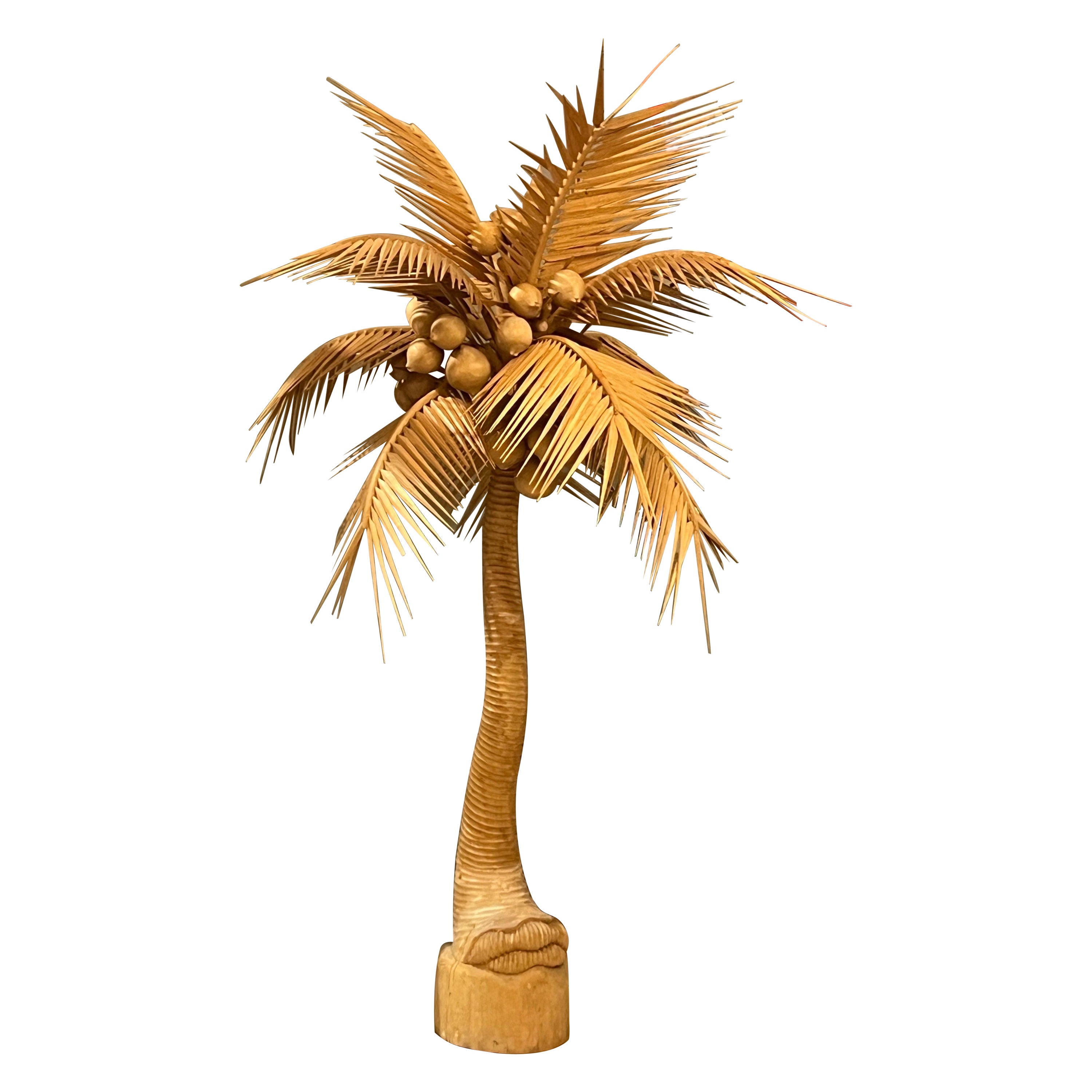 Escultura vintage de palmera de madera tallada 1980 en venta