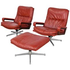 Set of Two "King" Lounge Chairs and Ottoman by Strässle, Switzerland