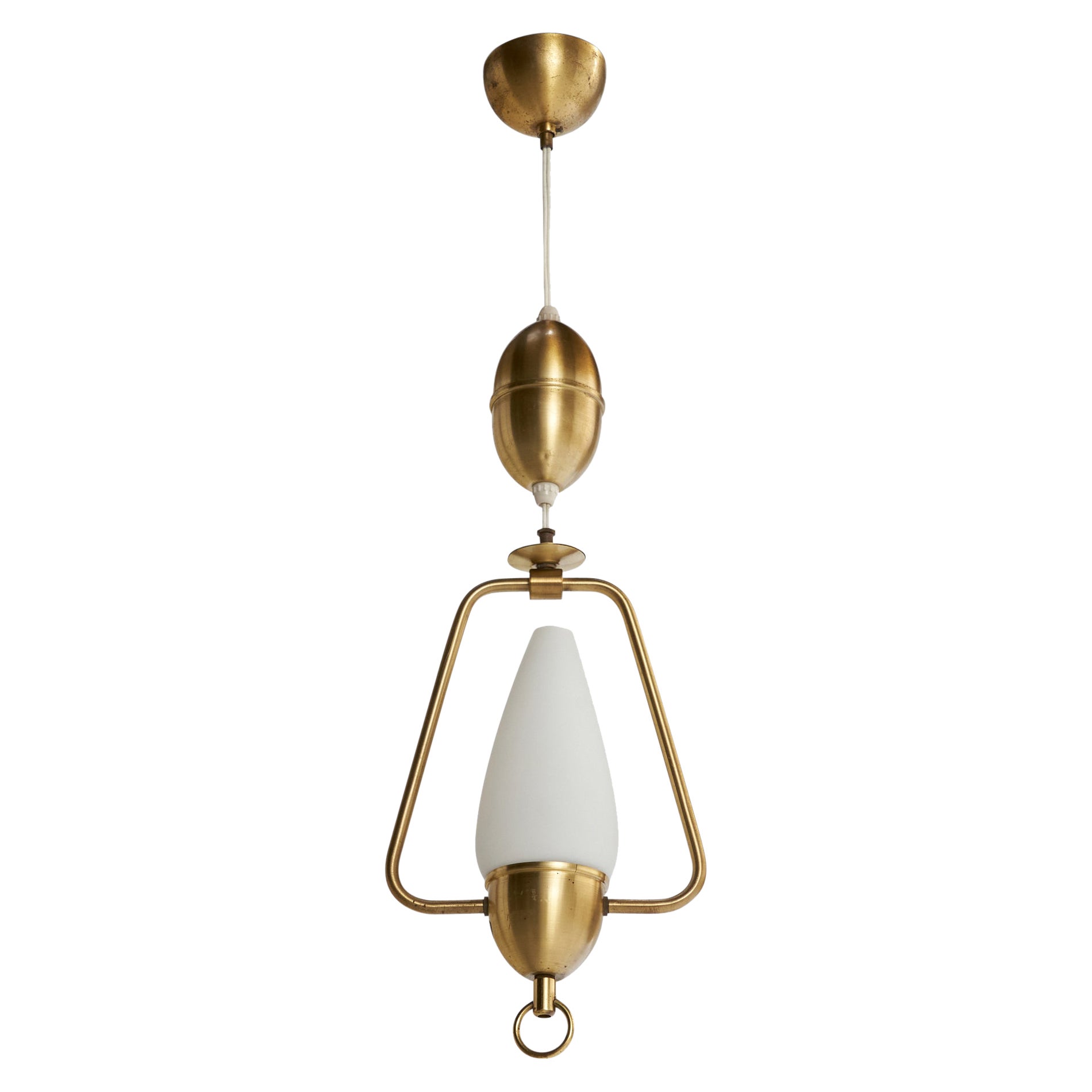 Designer svedese, lampada a sospensione, ottone, vetro, Svezia, anni '1950