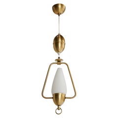 Swedish Designer, Pendant Light, Brass, Glass, Sweden, 1950s