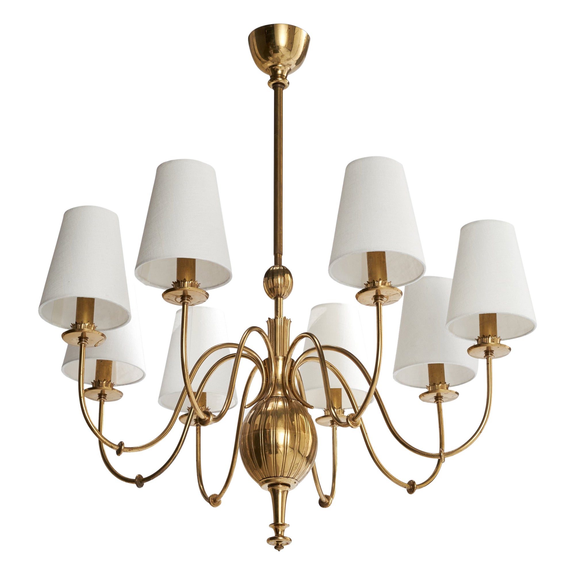 Italian Designer, Chandelier, Brass, Fabric, Italy, 1940s
