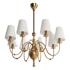 Italian Designer, Chandelier, Brass, Fabric, Italy, 1940s