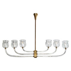Seguso Vetri D'arte Attribution, Chandelier, Murano Glass, Brass, Italy, 1930s