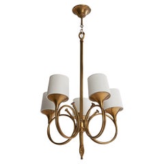 French Designer, Chandelier, Brass, Fabric, France, 1950s