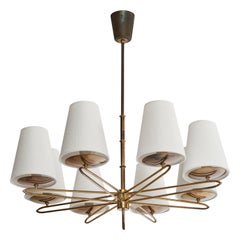 Austrian Designer, Chandelier, Brass, Fabric, Austria, 1950s