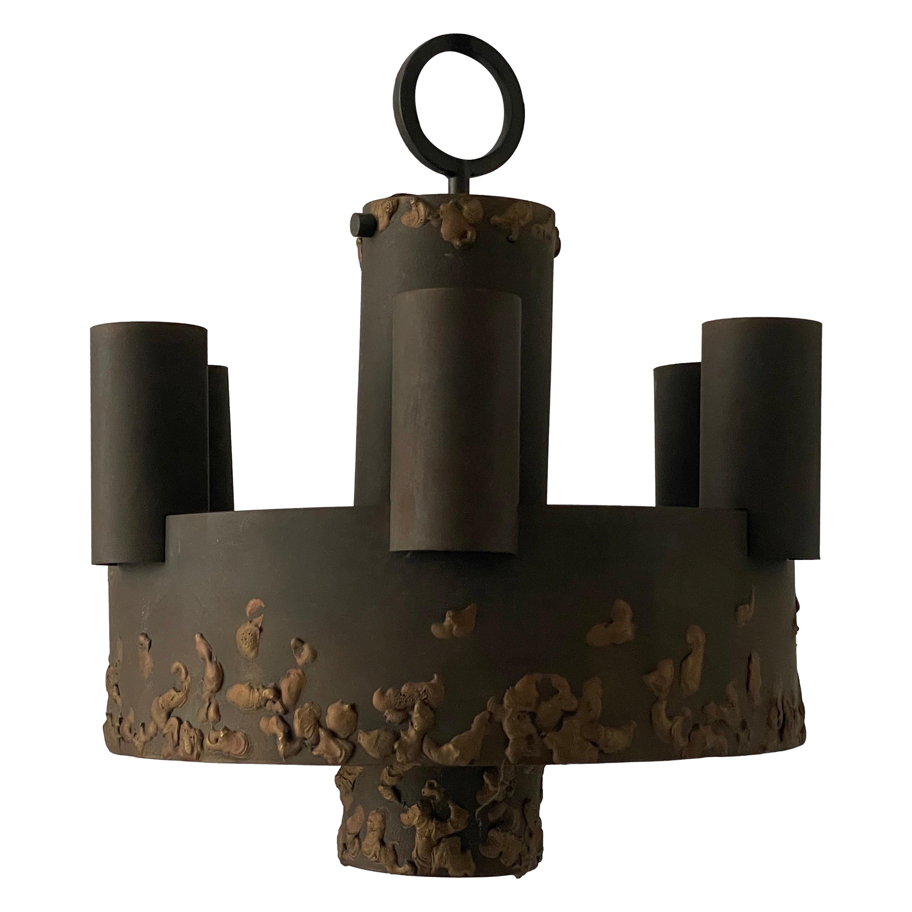 Brutalist Design Large 6 Armed Pendant Lamp, 1950s, Germany