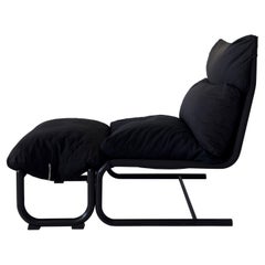 1970s Black Cantilevered Lounge Chair with Ottoman