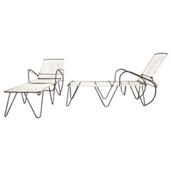 Paire de chaises longues d'extérieur d'inspiration Walter Lamb