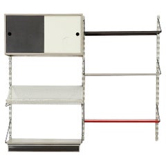Vintage Pilastro Two Section Enameled Metal Wall Unit w/ Desk, Cabinet & Perforated Rack