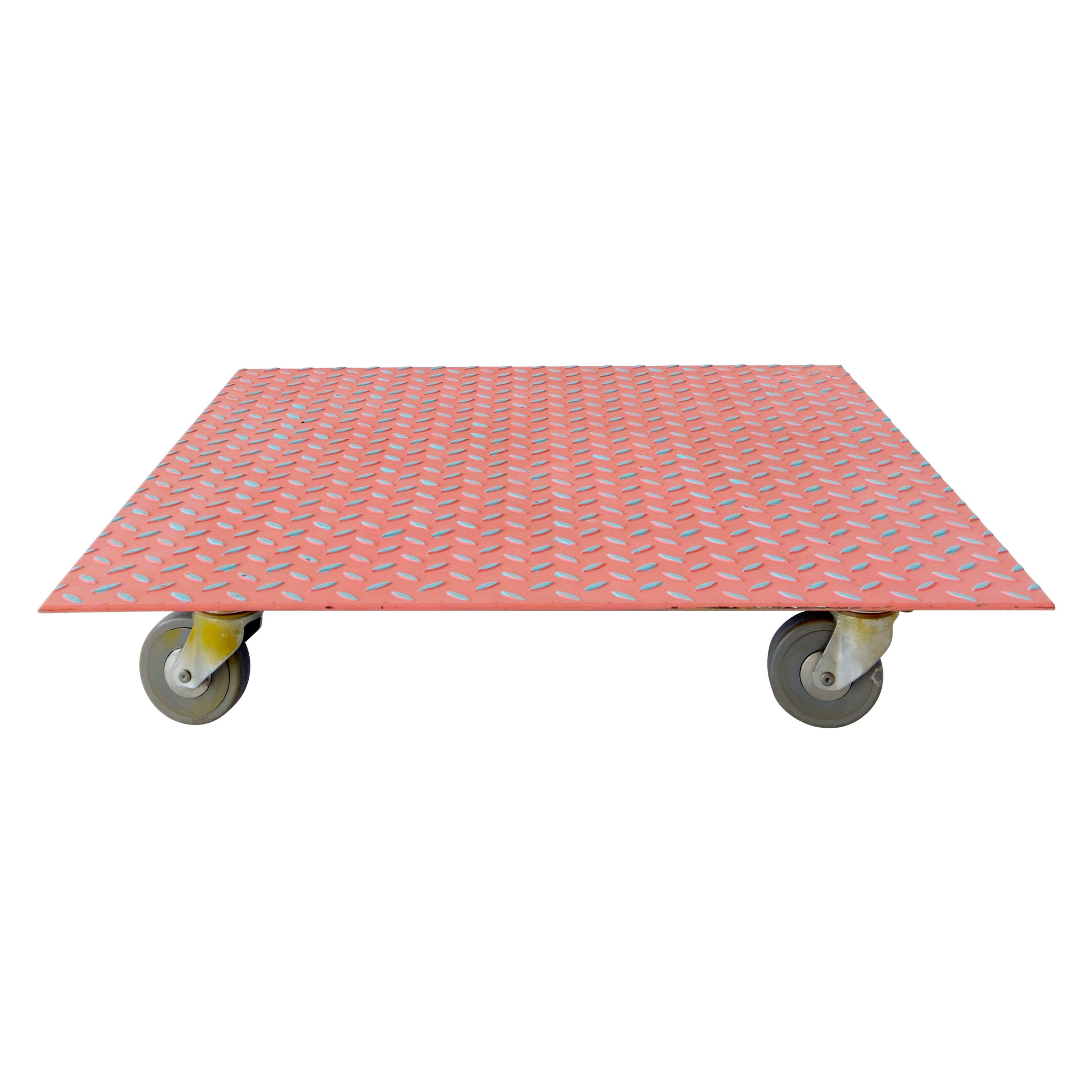 Industrial Steel Postmodern Low Coffee Table on Casters