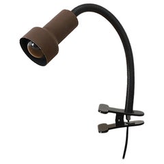 Mid-Century Gooseneck Brown Enameled Clamp-On Desk Lamp