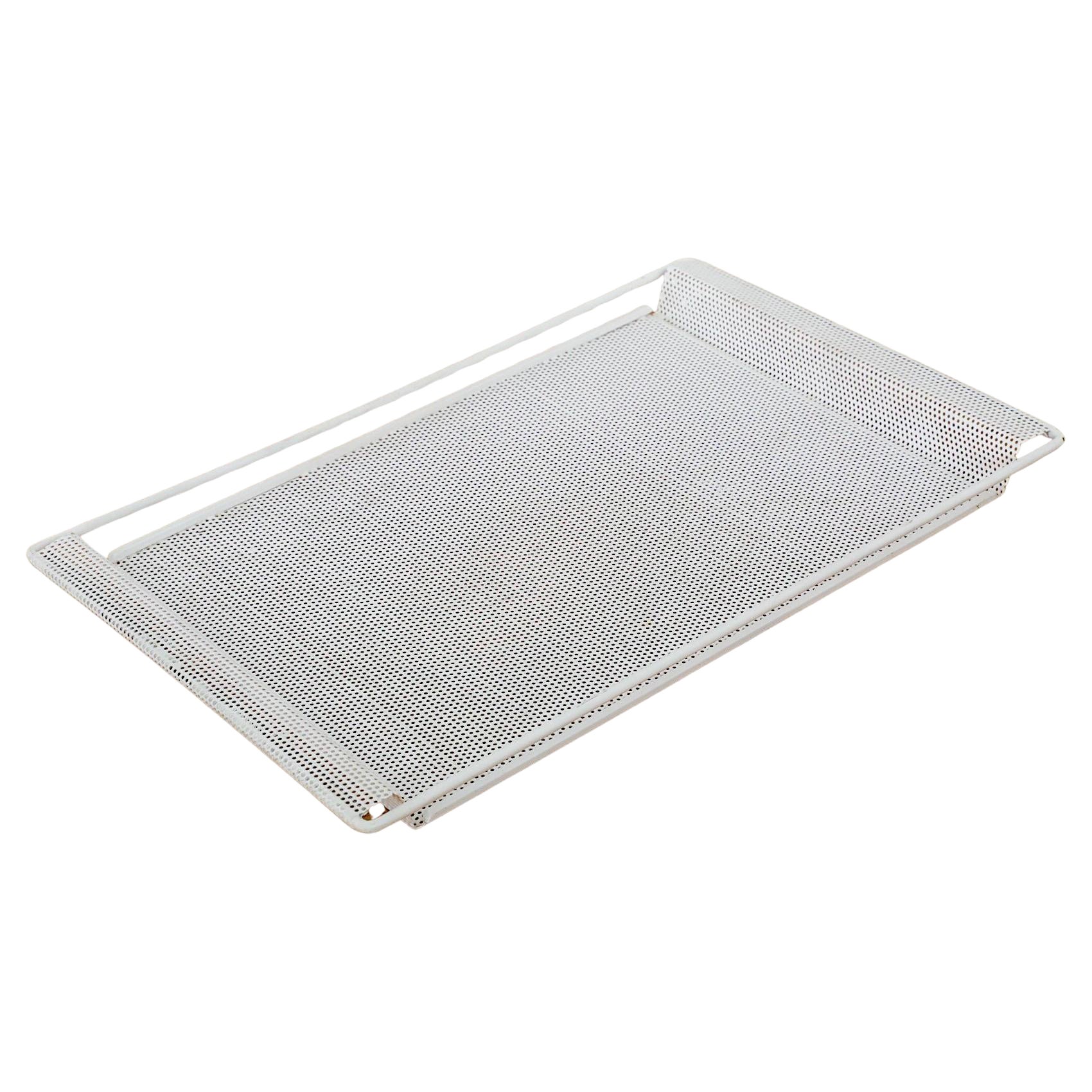 Pilastro Attributed Mategot Style White Enameled Perforated Metal Serving Tray For Sale