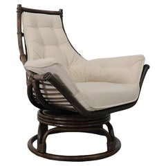 Dark Bamboo Swivel Lounge Chair with Natural Canvas Cushion