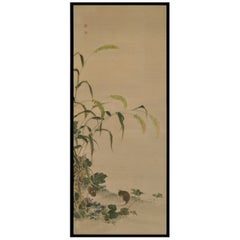 Mid 19th Century Framed Japanese Painting. Mice & Millet