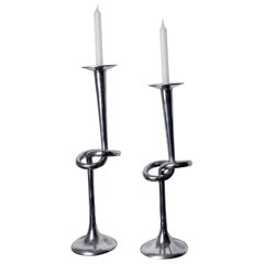 Pareja de candelabros XL de nudo de aluminio, Italia, 1980