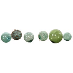 Vintage Set of Six Japanese Blown Glass Fishing Float Buoys