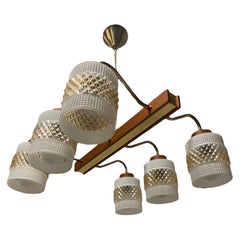 Mid-Century Modern Ceiling Pendant in Brass, Glass and Teak, Aris Finland 1960s